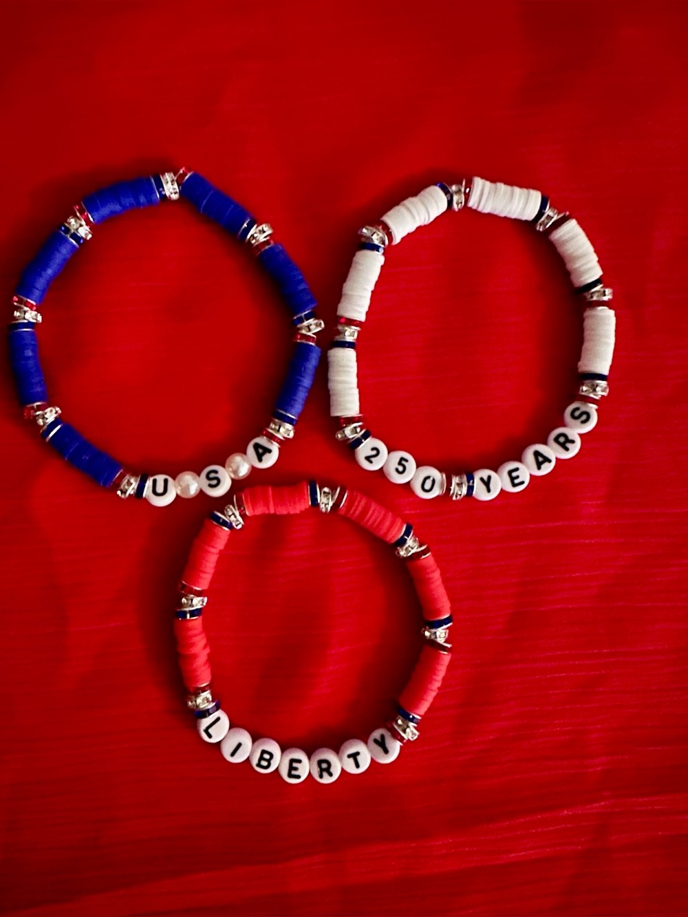 Beautiful Patriotic Red White Blue Handmade Beaded Bracelets!
